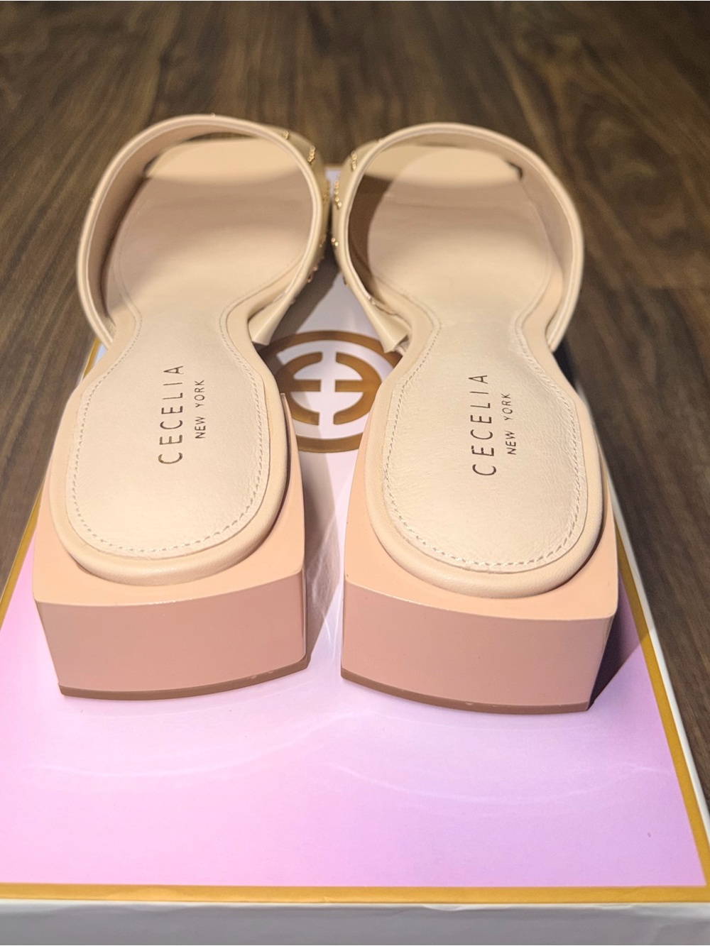 CECILIA NEW YORK Blush Slide Mules with Gold Studs - Picture 4 of 5